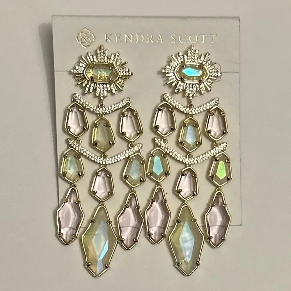 Kendra Scott Alexandria Gold Crystal Tiered Statement Drop Earrings NWT - Picture 2 of 6